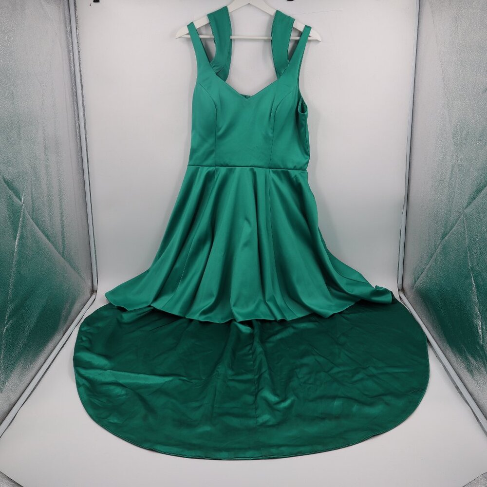 Sequin Hearts Emerald Green Satin High-Low Formal Evening Prom Dress Size 13